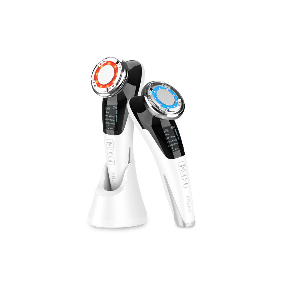 Hcsc White/Light () Ems Facial Massager Led Therapy Sonic Vibration Wrinkle Removal Skin Tightening Hot Cool Treatment Skin Care Beauty Device