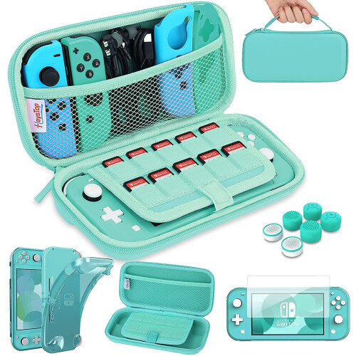(green) Switch Lite Case with Soft TPU Protective Case Games Card 6 Thumb Grip Caps 1