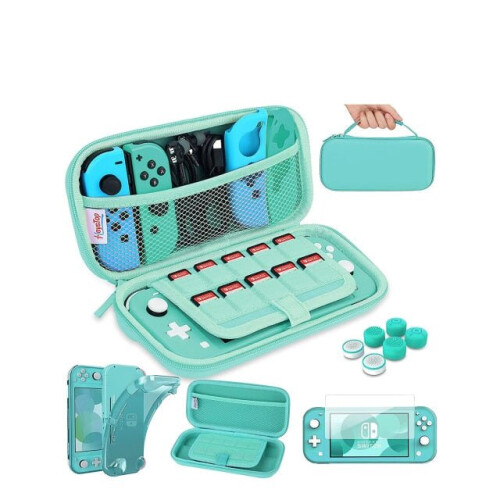 (green) Switch Lite Case with Soft TPU Protective Case Games Card 6 Thumb Grip Caps 2