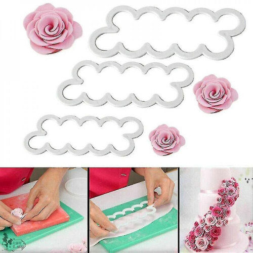 3pcs Plastic Rose Flower Cake Fondant Icing Decorating Mould Sugarcraft Tools
