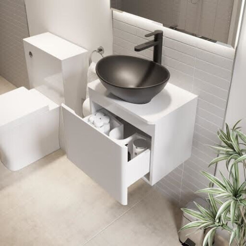 Bathroom Cloakroom Vanity Unit Wall Mounted Countertop Basin White Gloss 500mm 1