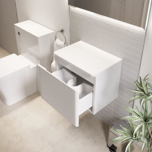 Bathroom Cloakroom Vanity Unit Wall Mounted Storage Cabinet White Gloss 500mm 1