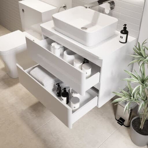 Bathroom Cloakroom Vanity Unit Wall Mounted Countertop Basin White Gloss 800mm 1