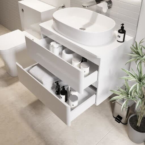 Bathroom Cloakroom Vanity Unit Wall Mounted Countertop Basin White Gloss 800mm 1