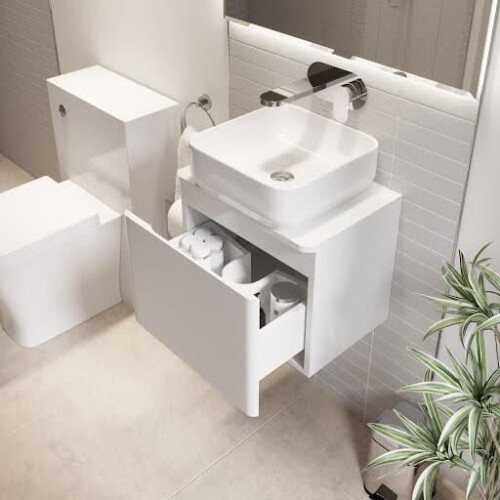 Bathroom Cloakroom Vanity Unit Wall Mounted Countertop Basin White Gloss 500mm 1