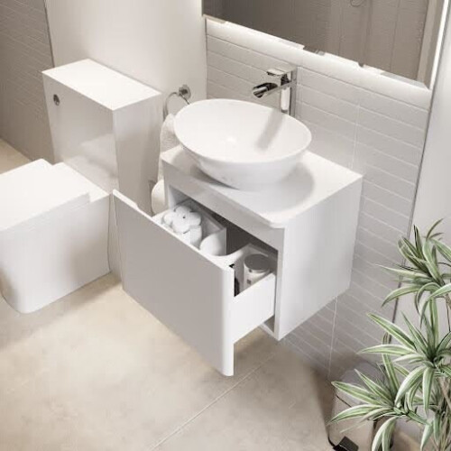 Bathroom Cloakroom Vanity Unit Wall Mounted Countertop Basin White Gloss 500mm 1