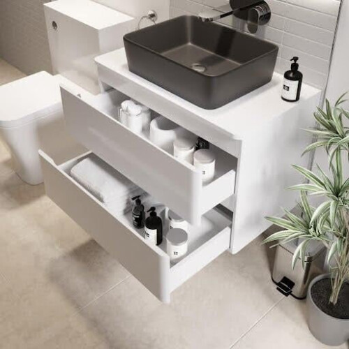 Bathroom Cloakroom Vanity Unit Wall Mounted Countertop Basin White Gloss 800mm 1