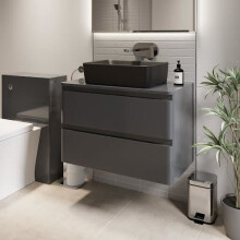 Bathroom Cloakroom Vanity Unit Wall Mounted Countertop Basin Grey Gloss 800mm