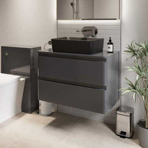 Bathroom Cloakroom Vanity Unit Wall Mounted Countertop Basin Grey Gloss 800mm