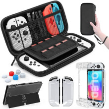 (black) Nintendo Switch OLED Model Carrying Case 9 in 1 Accessories Kit