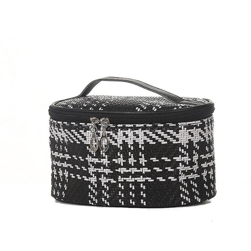 Hkhbjs Plaid Print Patchwork Color Makeup Bags Waterproof Barrel-Shaped Zipper Toiletry Pouch Cosmetic Bag