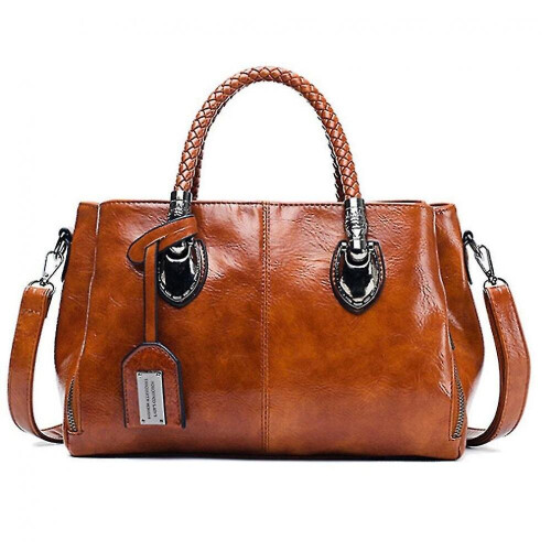 Woven Handle Contrast Color Fashion Leather Large Capacity Three-layer Practical Handbag Shoulder