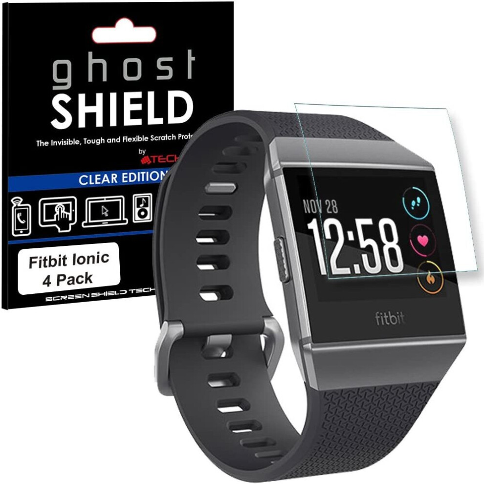 TECHGEAR [4 Pack] Screen Protectors to fit Fitbit Ionic [ghostSHIELD Edition] Genuine Reinforced Flexible TPU Screen Protector Guard Covers with Full