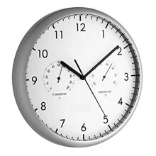 TFA Dostmann Analogue Wall Clock with Thermometer and Hygrometer, 98.1072, Large dials and Second Hand, Healthy Indoor Climate, Silver, (L) 265 x (B)