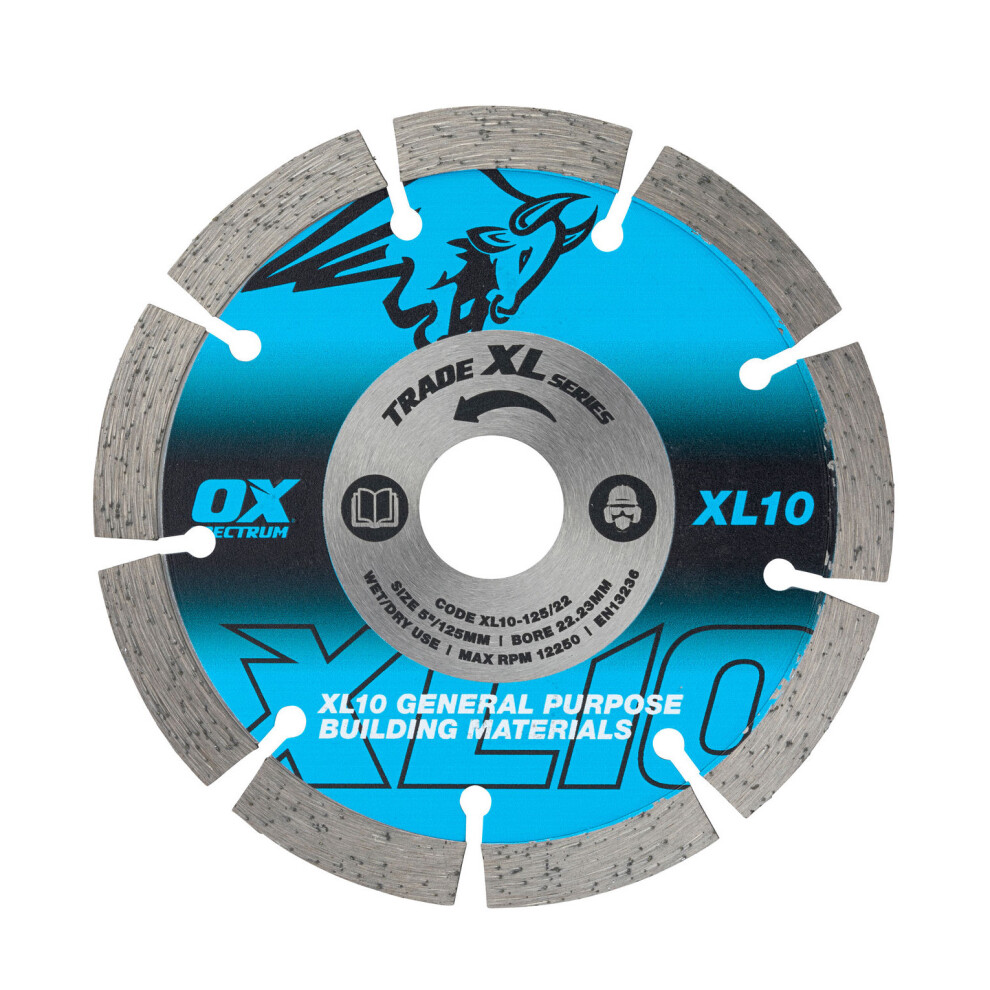 OX Tools Trade XL 10mm Segmented General Purpose Diamond Blade - 125mm (22.23mm Bore)