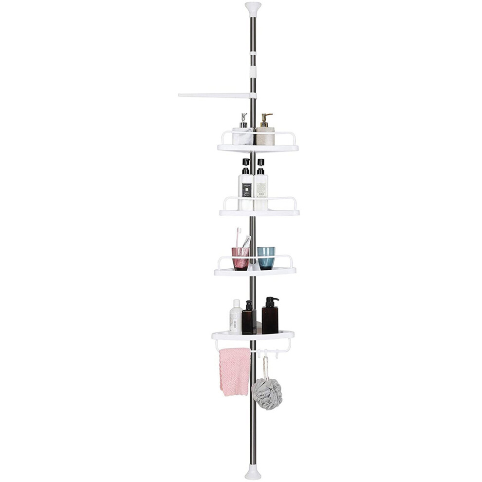 4TIER ADJUSTABLE BATHROOM SHOWER CORNER SHELF CADDY ORGANISER RACK TOWEL RAIL