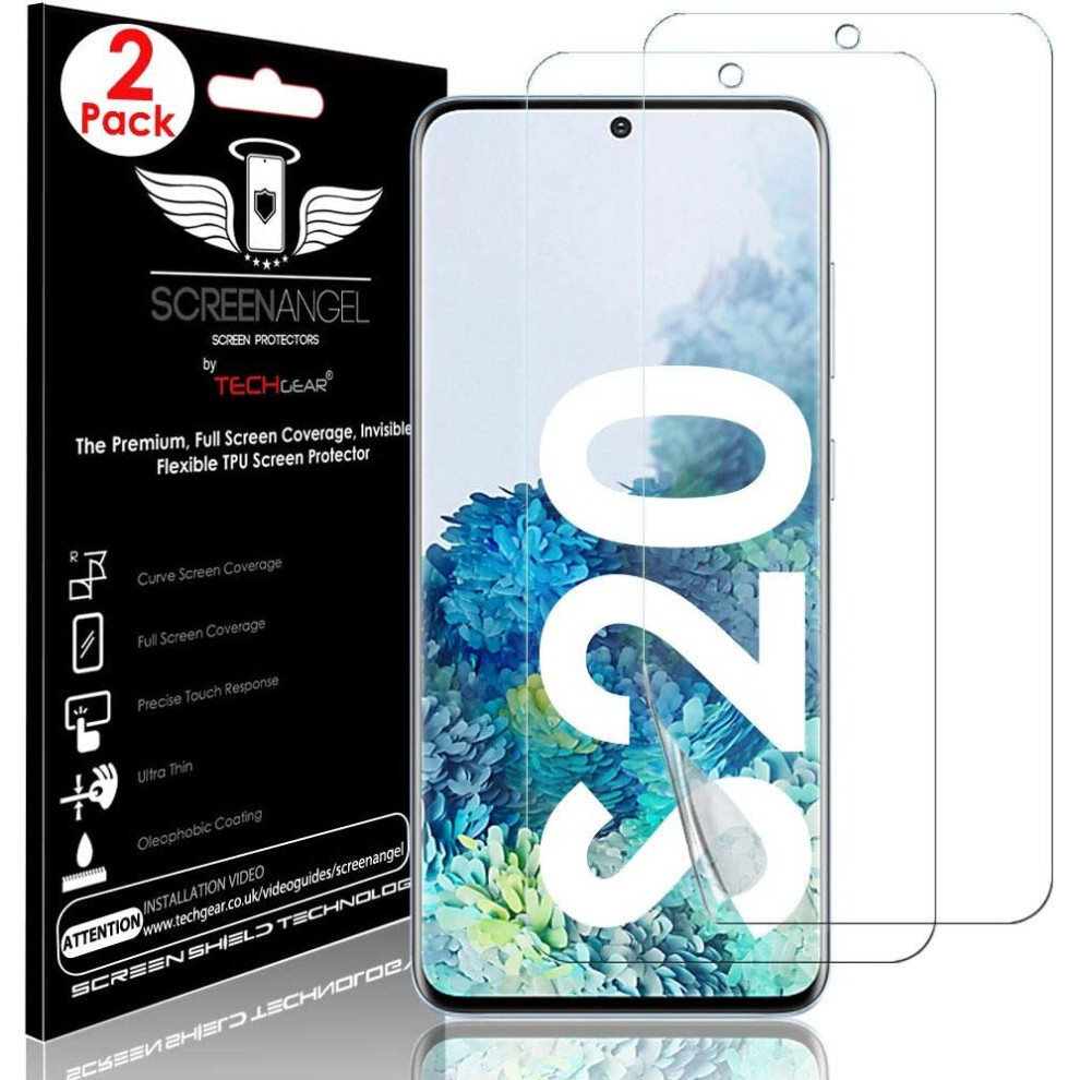 TECHGEAR [2 Pack Screen Protector fits Samsung Galaxy S20 [Screen Angel Edition] [In-Display Fingerprint Support][Case Friendly] [Bubble Free] [FULL