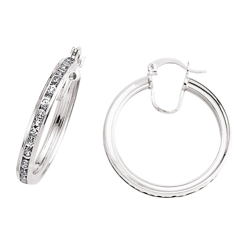 Jewelco London Ladies Sterling Silver Cubic Zirconia Channel Eternity Hoop Earrings 28mm - GVE259