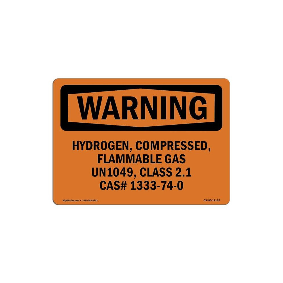 SignMission OS-WS-A-1218-L-12195 12 x 18 in. OSHA Warning Sign - Hydrogen, Compressed, Flammable Gas UN1049-image-OPC-PB55F5G-NEW