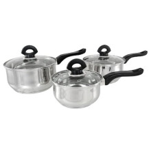 Buckingham Premium 3-Piece Stainless Steel Saucepan Set with Glass Lids, Bakelite Handles, Induction Compatible