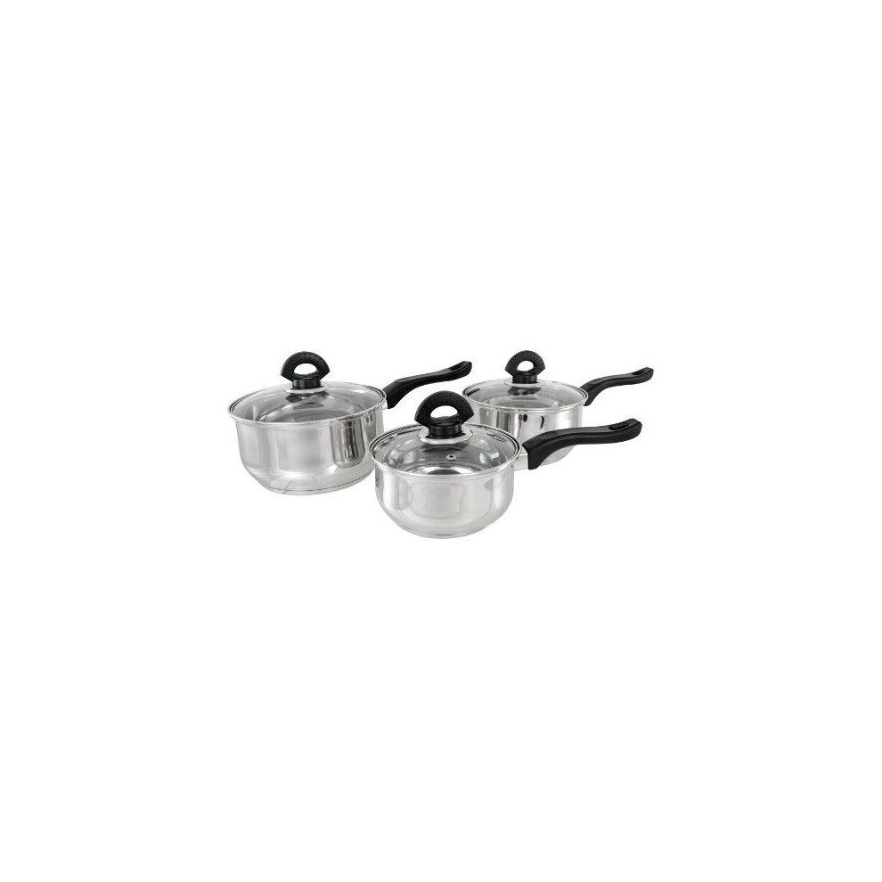 Buckingham Premium 3 Pieces Saucepans Set with Glass Lid Stainless Steel Bakelite Handles Cookware
