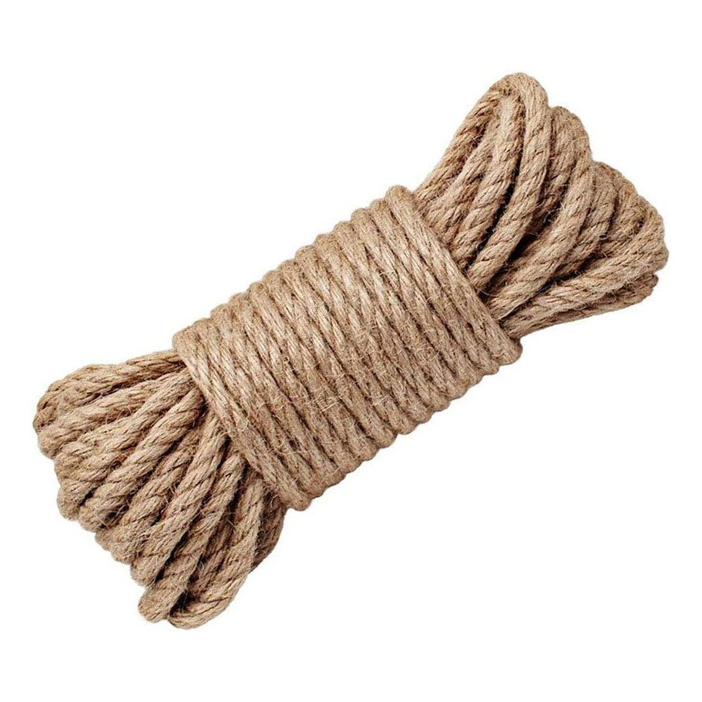 Wolike Hemp Rope,6/8/10/12/14/16mm Thick Rope Strong Natural Rope,Jute Rope for Craft Rope/Cat Scratching Rope/Garden Bundling(10 M/32 Feet)