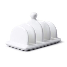 WM Bartleet & Sons 1750 T304 Traditional Porcelain 4 Slot Toast Rack with Carry Handle/Knob– White