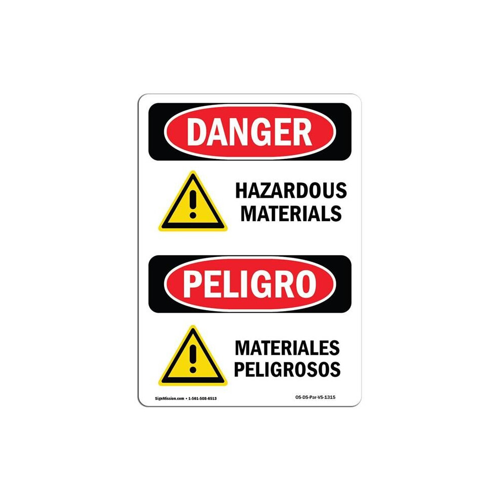 SignMission OS-DS-A-1014-VS-1315 10 x 14 in. OSHA Danger Sign - Hazardous Materials Bilingual-image-OPC-PB55S9C-NEW