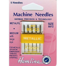 Hemline H109.80 | Metafil Machine Needles | 5x 80/12 Metallic/Embroidery Thread