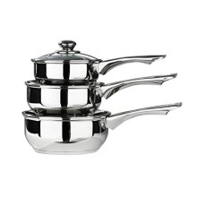 Premier Housewares Stainless Steel Saucepan Set, 3 Piece Set with Glass Lids