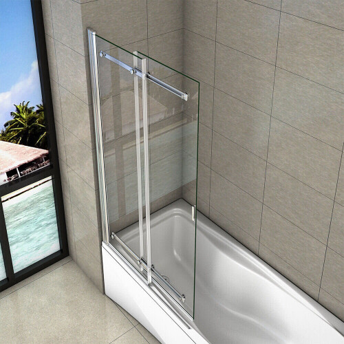 AICA Sliding Bath Screen Fixed Pivot Shower Chrome Frame 1