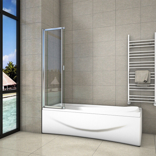 AICA Sliding Bath Screen Fixed Pivot Shower Chrome Frame 2