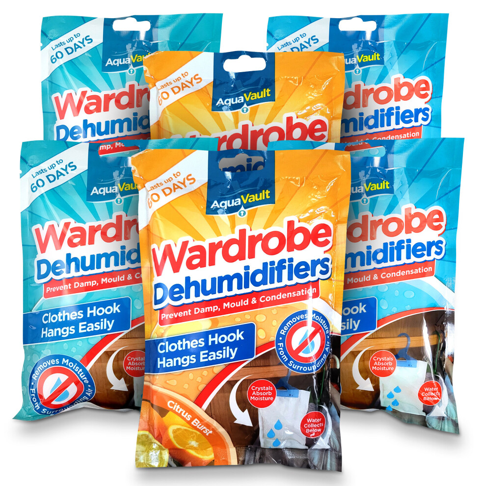 SOL 6pk Wardrobe Dehumidifier Hanging Bags Prevent Damp Mould Condensation