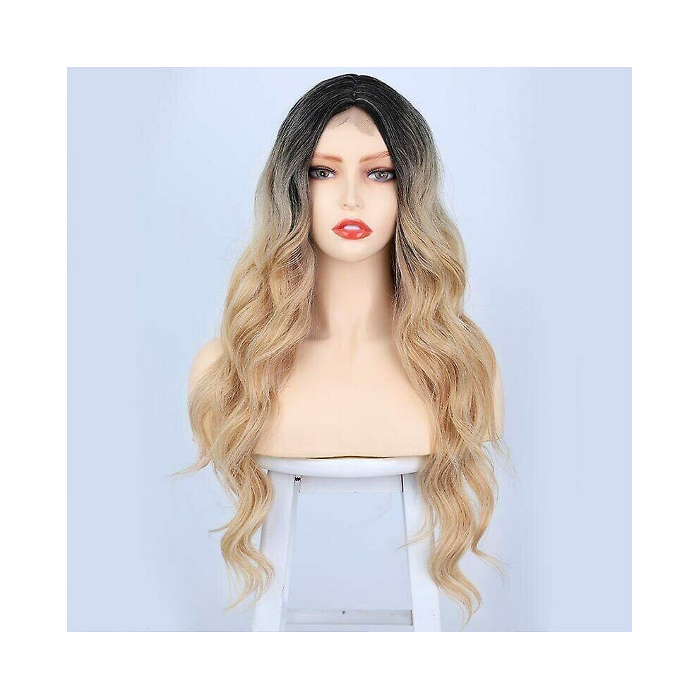 Unisex Not,Specified (Blonde) Body Wave Wig 26Inch Middle Part Wigs Lace Front Blonde Gradient Hair For Women