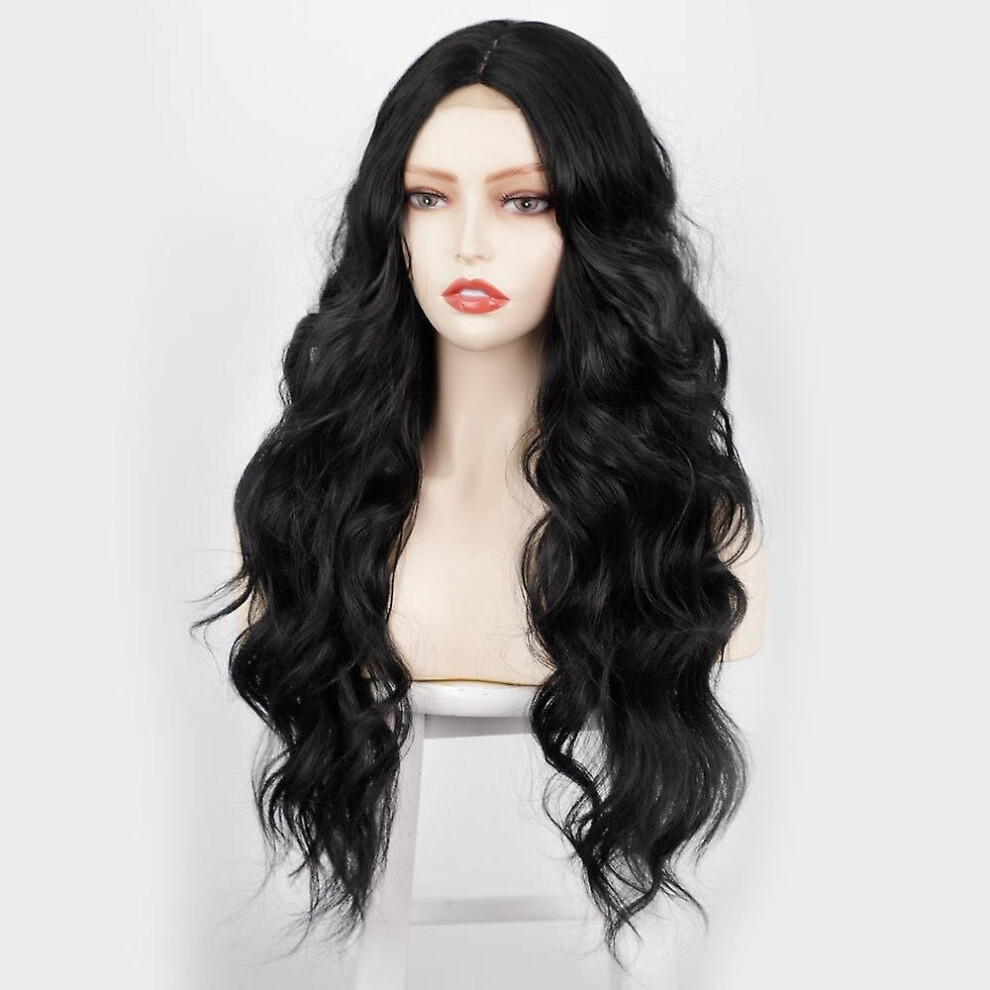 Unisex Black (Black) Body Wave Wig 26Inch Middle Part Wigs Lace Front Blonde Gradient Hair For Women