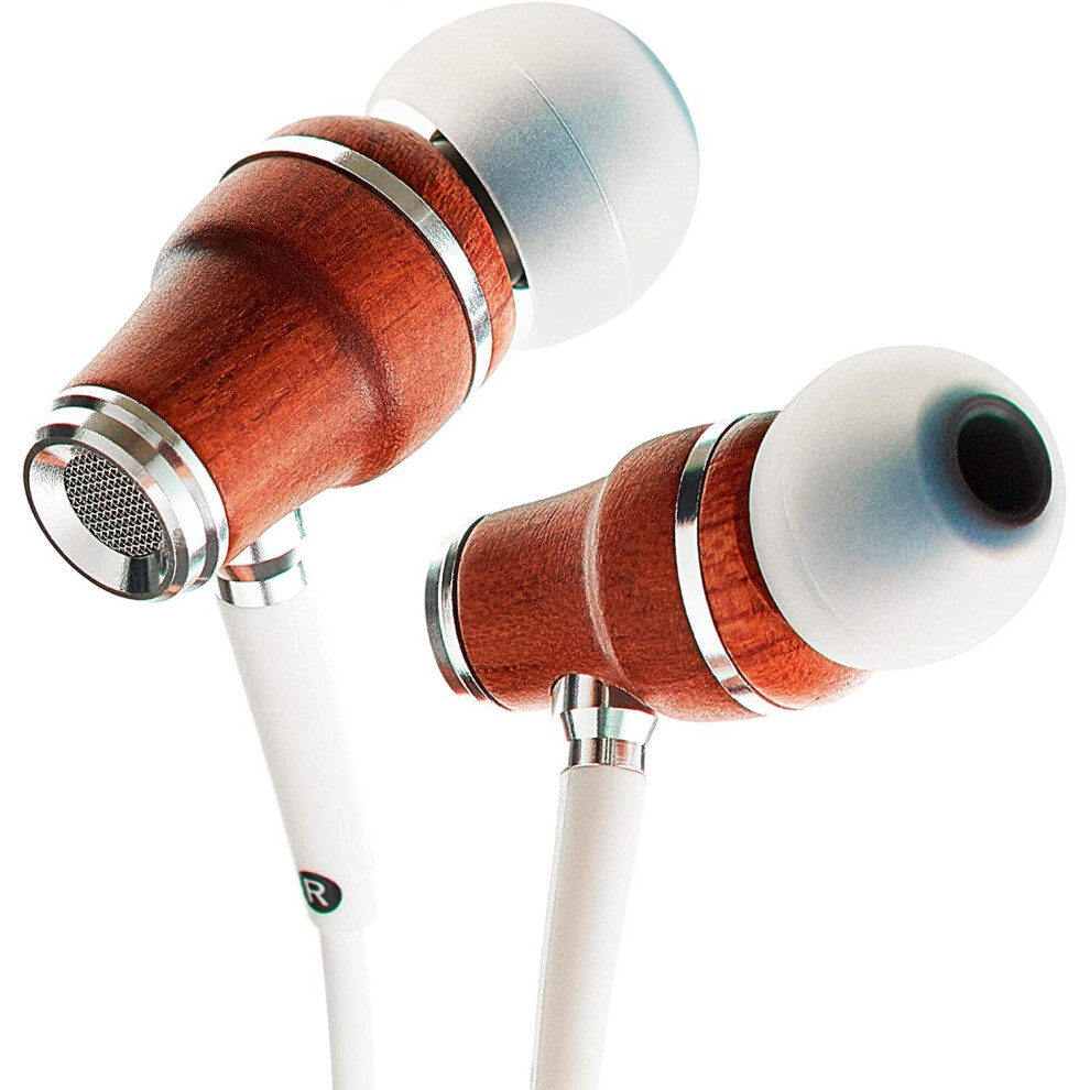 Symphonized Nrg X Bubinga Wood Earbuds, Ergonomic Design In-Ear Noise-Isolating Headphones, Earphones With Angle-Fit Ear Tips, In-Line Microphone And