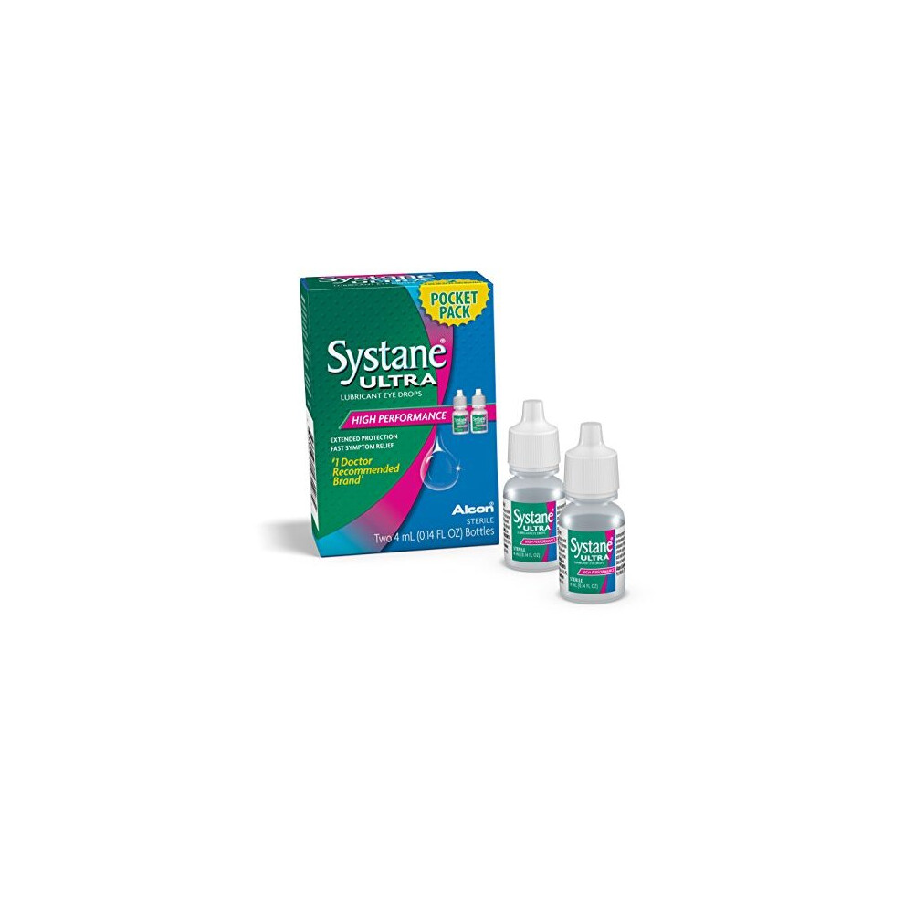 Systane Ultra Eye Drops Lubricant High Performance,Two 4ml 0.14 fl oz. bottles