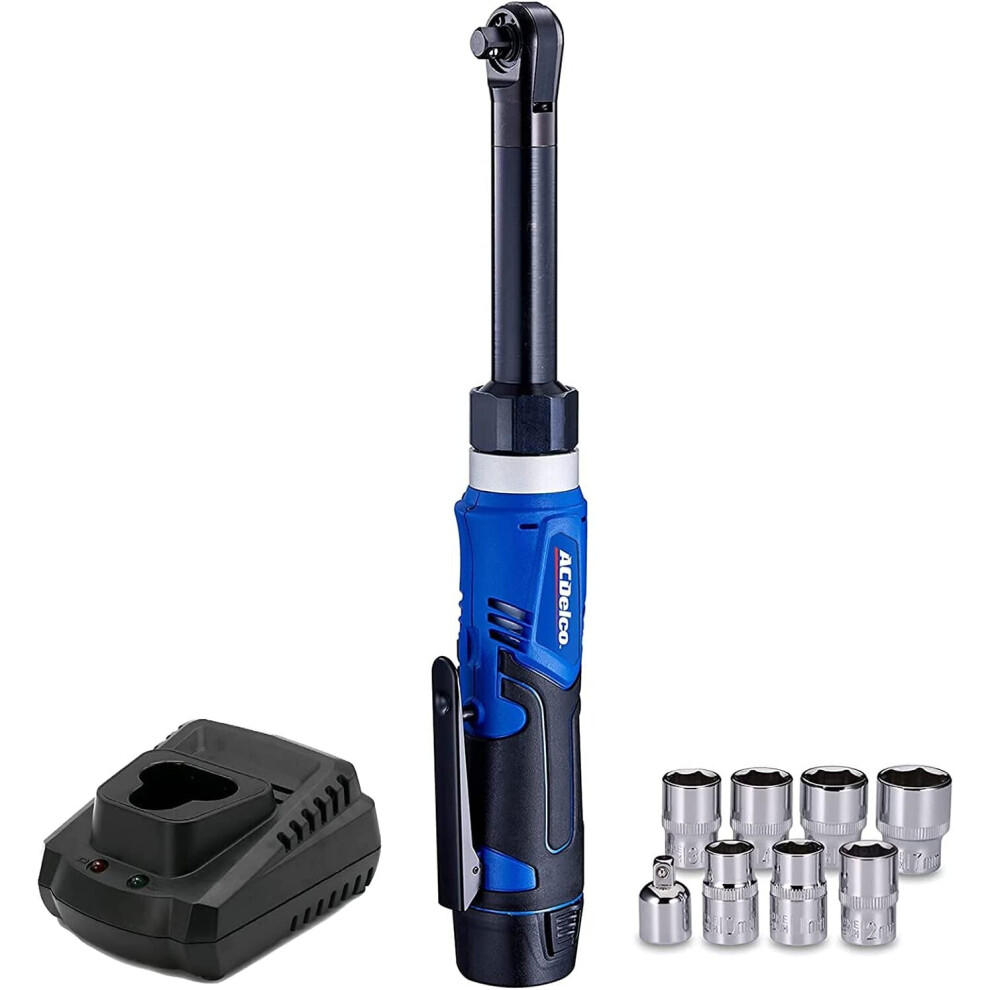 ACDelco ARW1218-3P G12 Series 10.8V Cordless Li-ion 3/8? Extended Ratchet Wrench Tool Kit with x1 Battery, Charger & Socket Set (52 Nms 40 ft-lbs