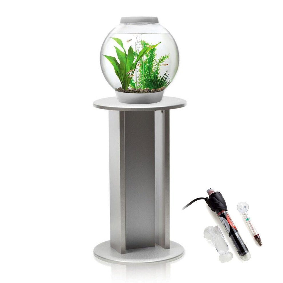 Baby biOrb 15L Aquarium in Silver with MCR LED Lighting, Silver Stand and Heater Pack