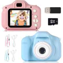 (Blue) Kids HD Digital Camera Toys with 32GB Memory Card