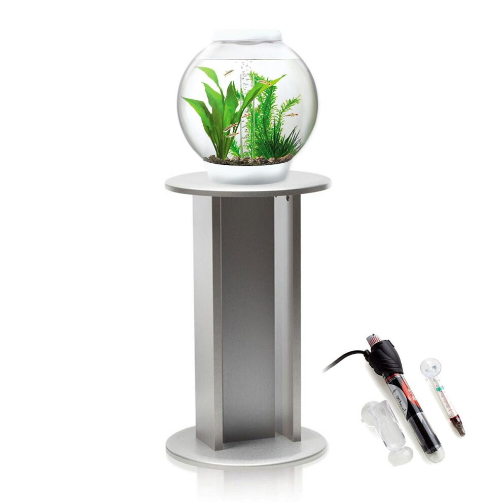 Baby biOrb 15L Aquarium in White with MCR LED Lighting, Silver Stand and Heater Pack