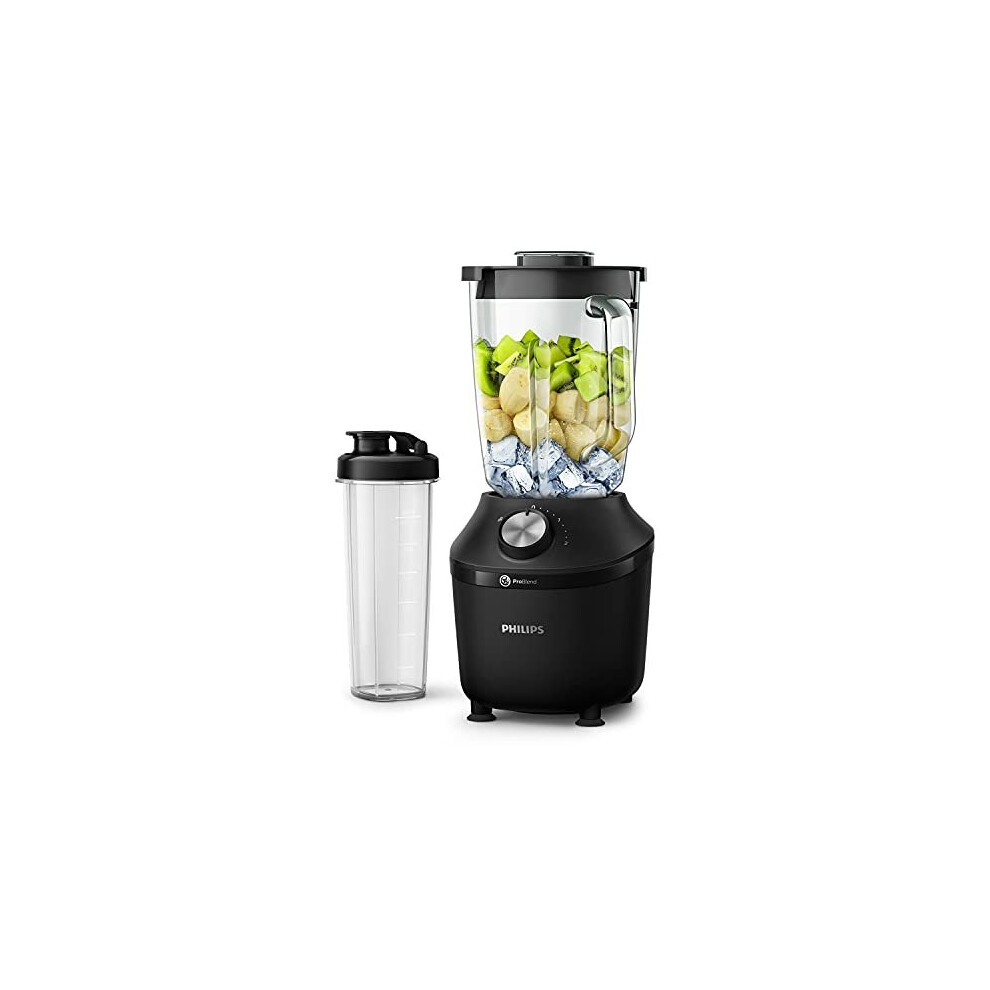 PHILIPS HR2291/41 blender 3000 Series (600 Watt, ProBlend technology, 4 knives, 2L glass container, incl. drinking bottle) black