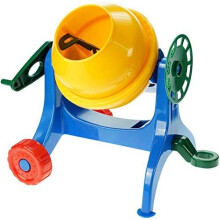 Lena 5009 x Toy Small Sand Pit, Hand Concrete Mixer with Crank, Construction Site Accessories for Children from 2 Years, Yellow, Blue