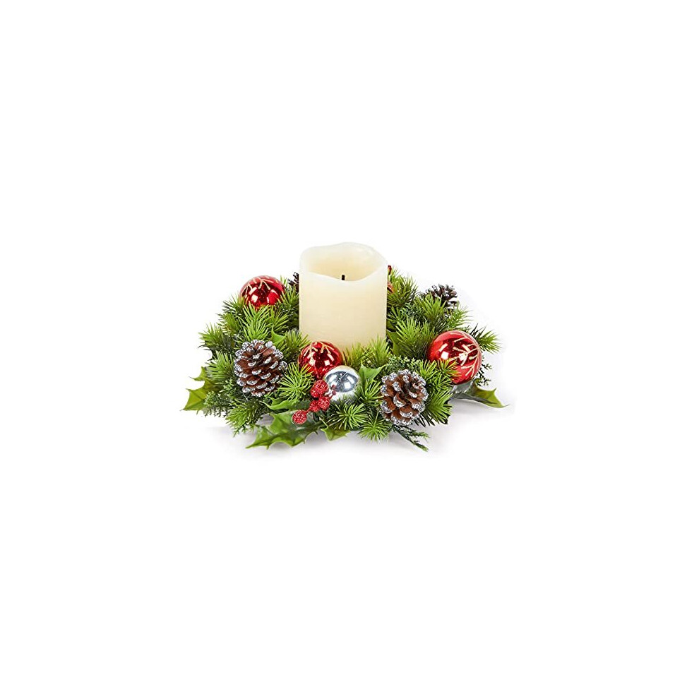 Christmas Table Centrepiece Decoration 30cm Candle Wreath - Red Bauble