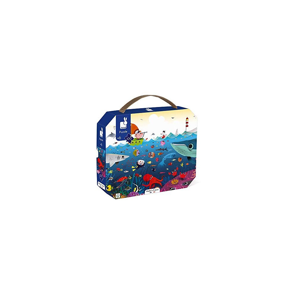 Janod - Child Puzzle Underwater World 100 Pieces - Educational Game - Fine Motor Skills and Concentration - Case with Handle - Made in France and