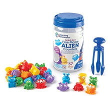 Learning Resources Grab & Sort Fine Motor Alien Counters, STEM Toys for Kids, Space Décor, Preschool Fine Motor Skills, 37 Pieces, Age 3+