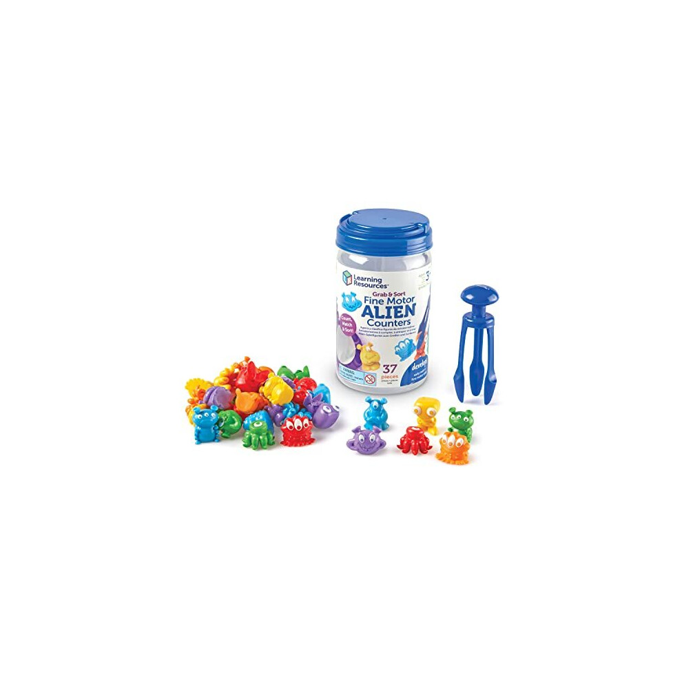 Learning Resources Grab & Sort Fine Motor Alien Counters, Stem Toys For Kids, Space Décor, Preschool Fine Motor Skills, 37 Pieces, Age 3+