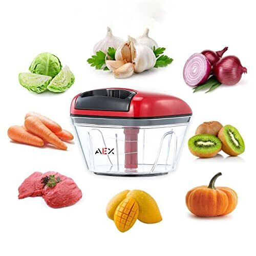 AEX Manual Food Processors Multi-Function & Chopper with Cover and Handle, Garlic Press Vegetable Chopper Shredder,Suitable for Onions Ginge 1