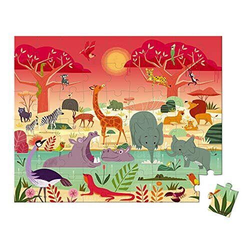 Janod Puzzle 54 pezzi - JANOD - Riserva animale - Meno di 100 pezzi - 5 anni - Multicolore 1