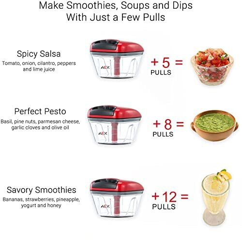 AEX Manual Food Processors Multi-Function & Chopper with Cover and Handle, Garlic Press Vegetable Chopper Shredder,Suitable for Onions Ginge 2